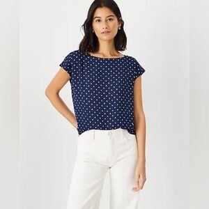 Ann Taylor Navy Dotted Boatneck Top